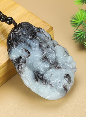 新疆和田玉青花龙手把件生肖龙把件游龙戏珠男女双面雕刻玉石玩件