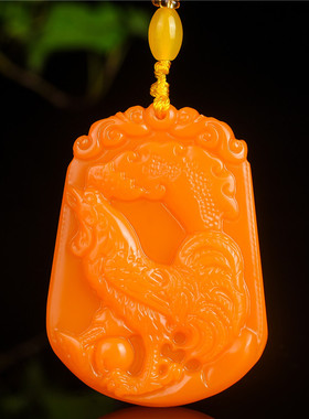 黄龙玉鸡吊坠黄色鸡玉牌黄玉生肖鸡挂件鼠牛虎兔龙蛇马羊猴狗猪挂