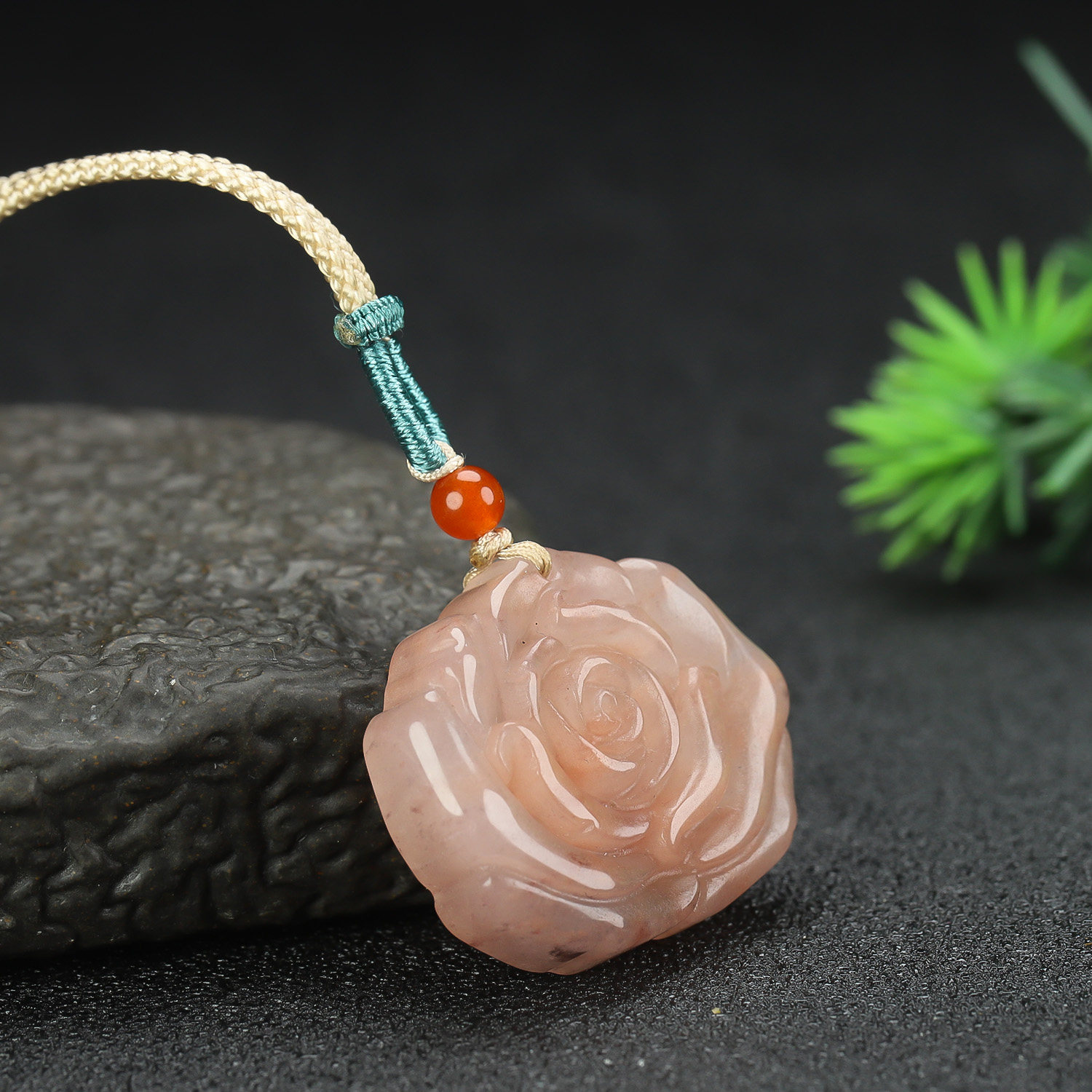 新疆金丝玉牡丹花吊坠女款彩玉桃花酿玫瑰花项链玉坠花开富贵挂件