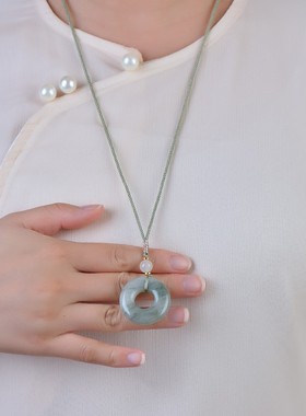 金丝玉天山翠飘花平安扣吊坠男女