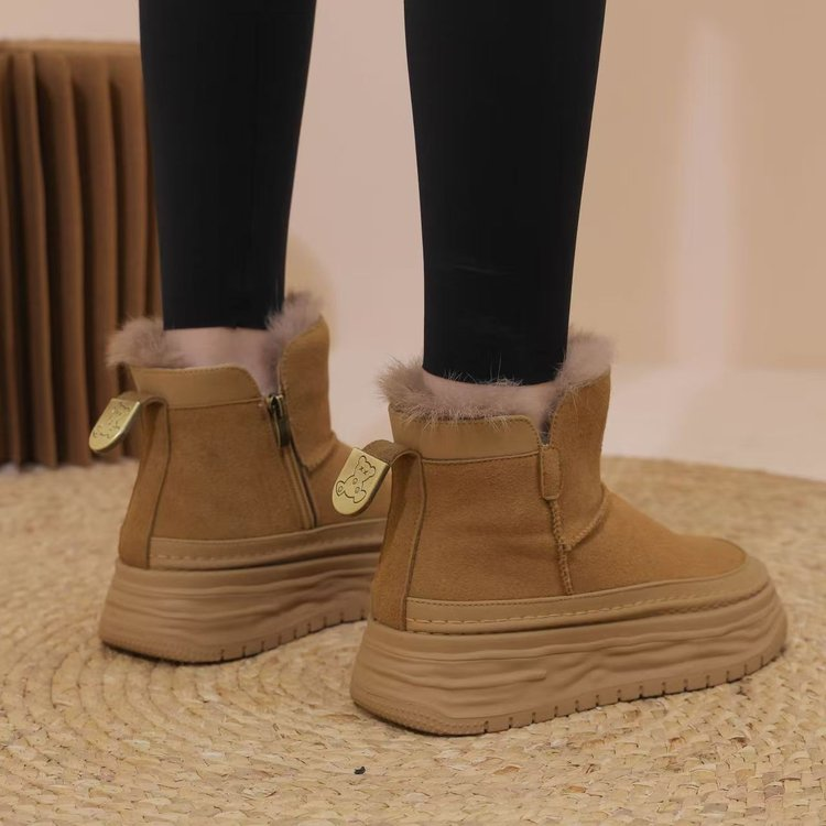 厚底雪地靴女皮毛一体2025年新款冬季加绒保暖防滑靴子东北大棉鞋
