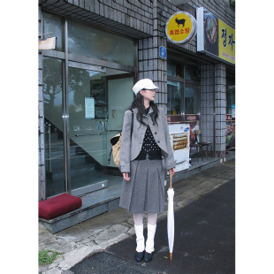 MOWENTI文文婷 外套2025秋冬女韩系花瓣领上衣 复古格调全羊毛西装