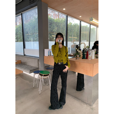 碎花休闲高腰喇叭裤女秋冬