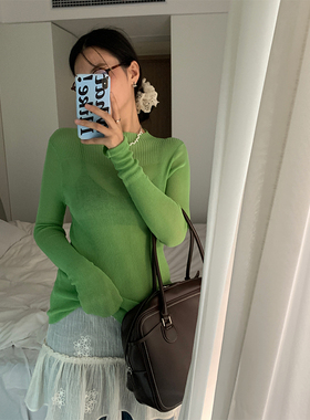 MOWENTI文文婷 纯色打底针织衫女2024秋冬新款修身半高领内搭毛衣