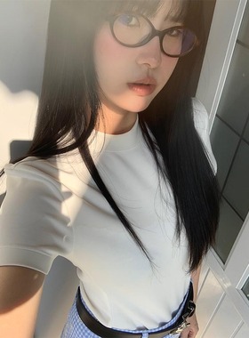 MOWENTI文文婷 【2/29 20:00PM】 纯色正肩短袖t恤女春款修身上衣