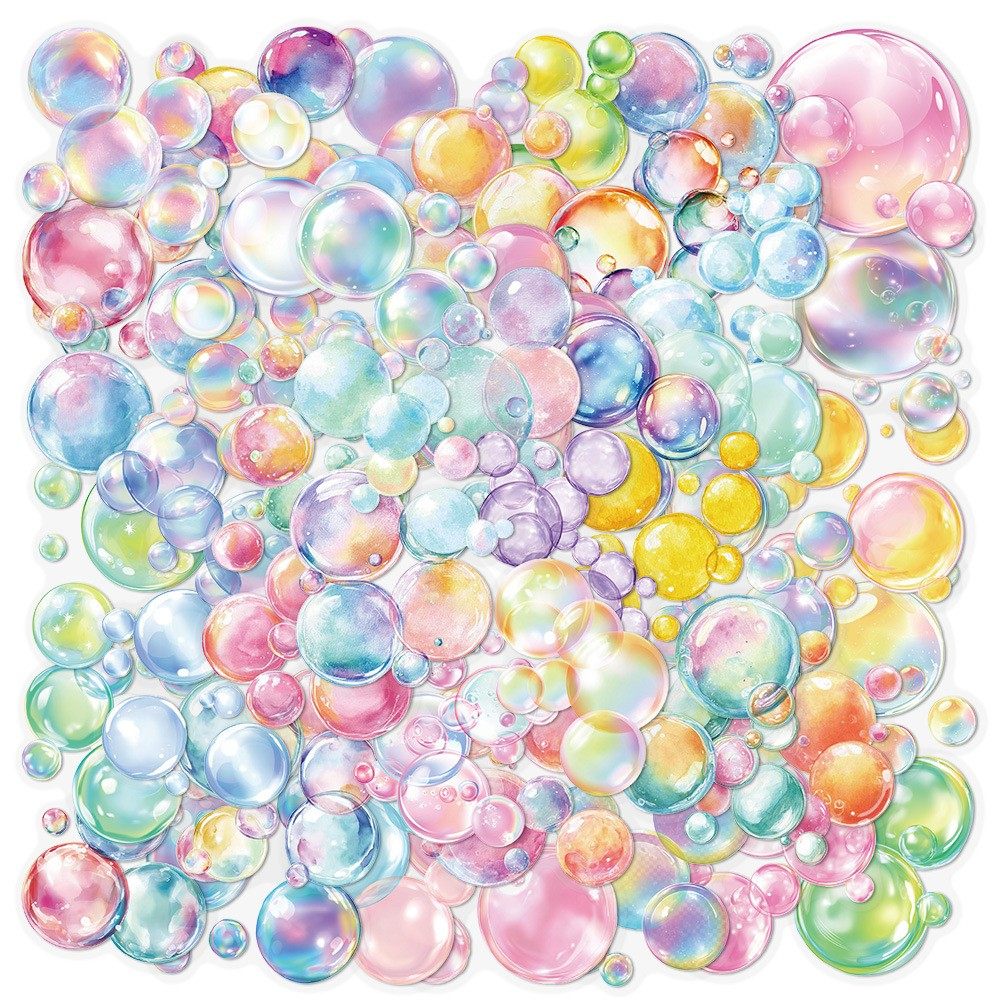 100张彩色泡泡贴纸透明防水PET材质玻璃杯手账手机壳装饰自粘贴画