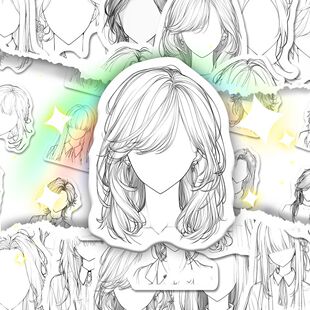 134张头发画法贴纸二次元oc女生发型参考美术生绘画素材diy装饰贴