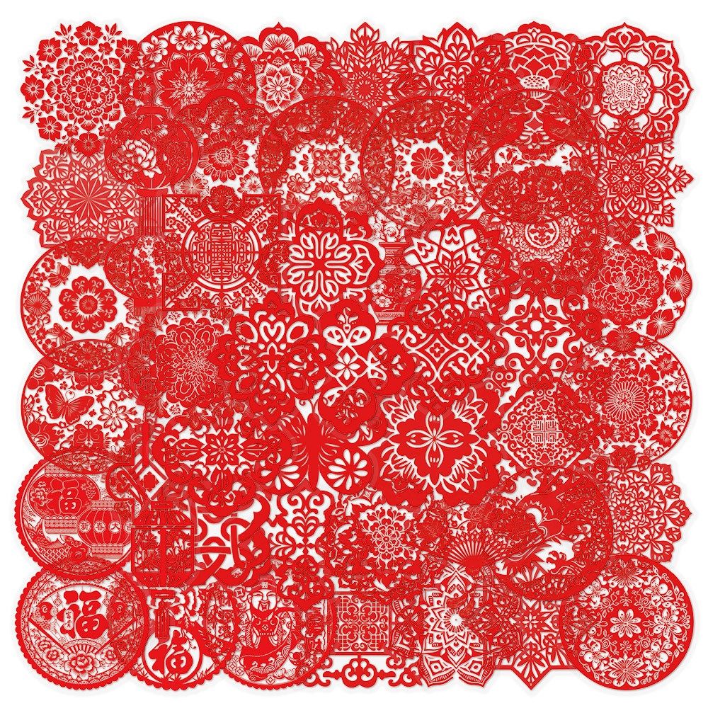 50张新款新年春节窗花贴纸pet材质保温杯电动车手机壳装饰贴画DIY,文具电教/文化用品/商务用品,贴纸/立体贴纸,淘宝优惠券,粉丝福利购,淘宝优惠卷