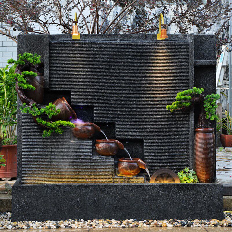 假山流水喷泉水幕墙流水墙屏风景观花园鱼池庭院造景装饰中式摆件