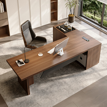 现代简约实木老板桌大班台办公桌2025新款高端主管桌带茶台一体式
