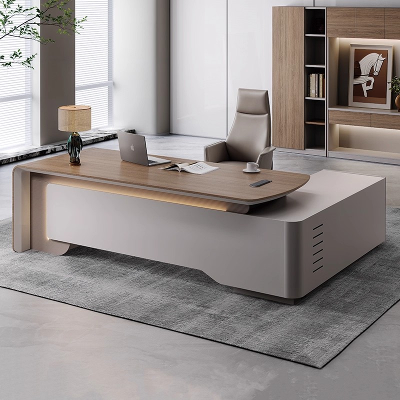 老板桌现代简约轻奢高级感时尚带侧柜主机散热孔现代简约办公桌