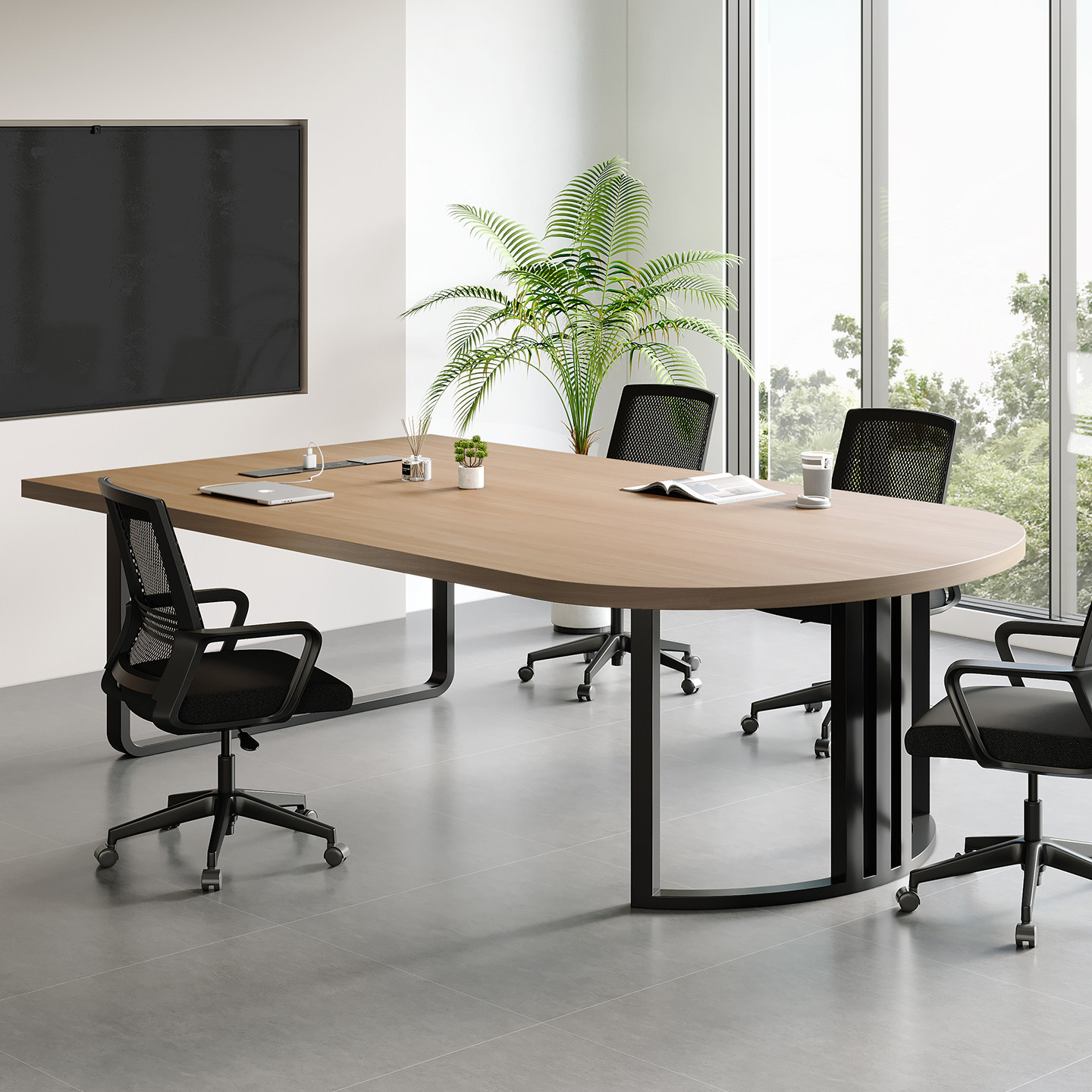 椭圆形会议桌现代简约洽谈桌椅组合新款铁艺半圆形长桌小型培训桌