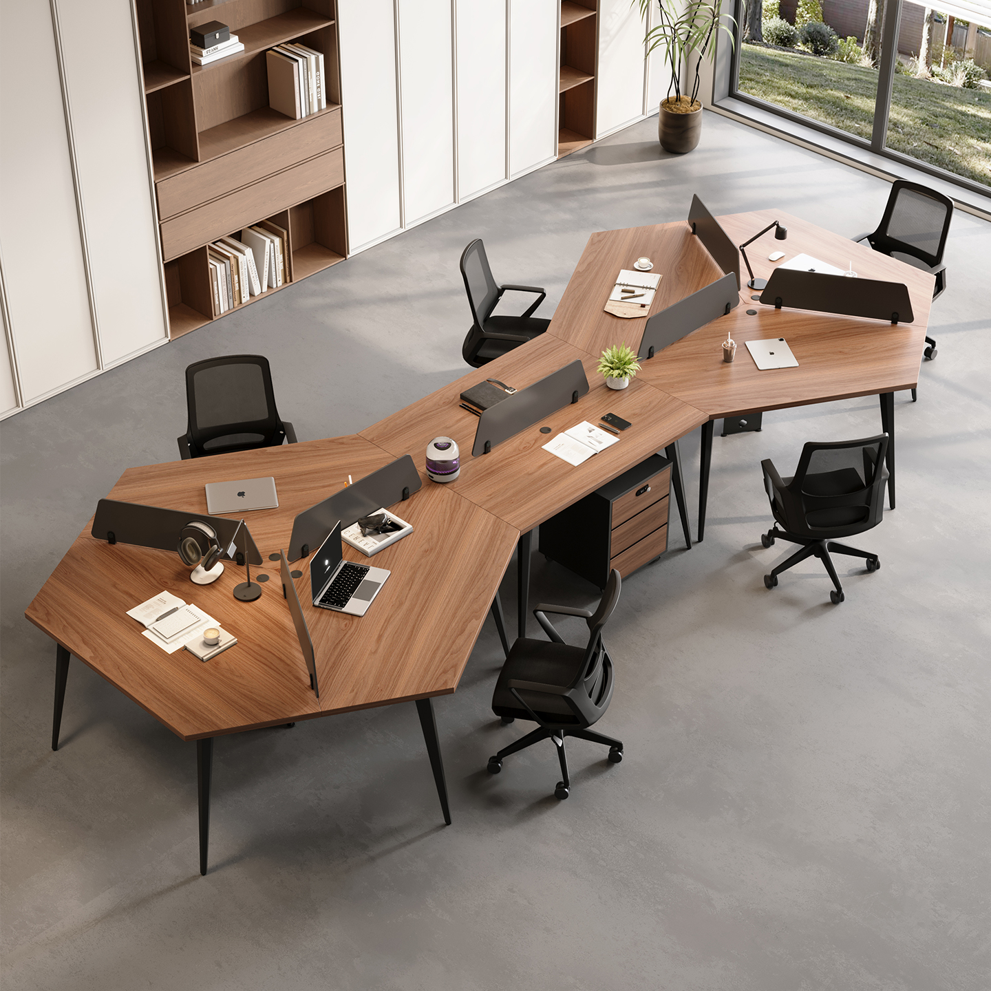 现代简约实木2/8人位职员桌多维工作位员工办公室电脑桌椅组合柜