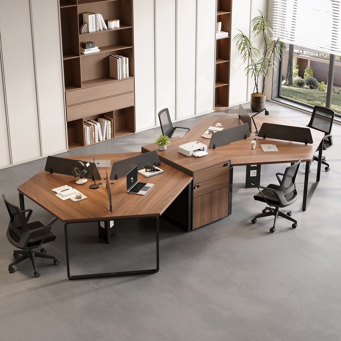 实木办公桌现代简约异形工业风员工桌多维工位桌组合屏风工作位