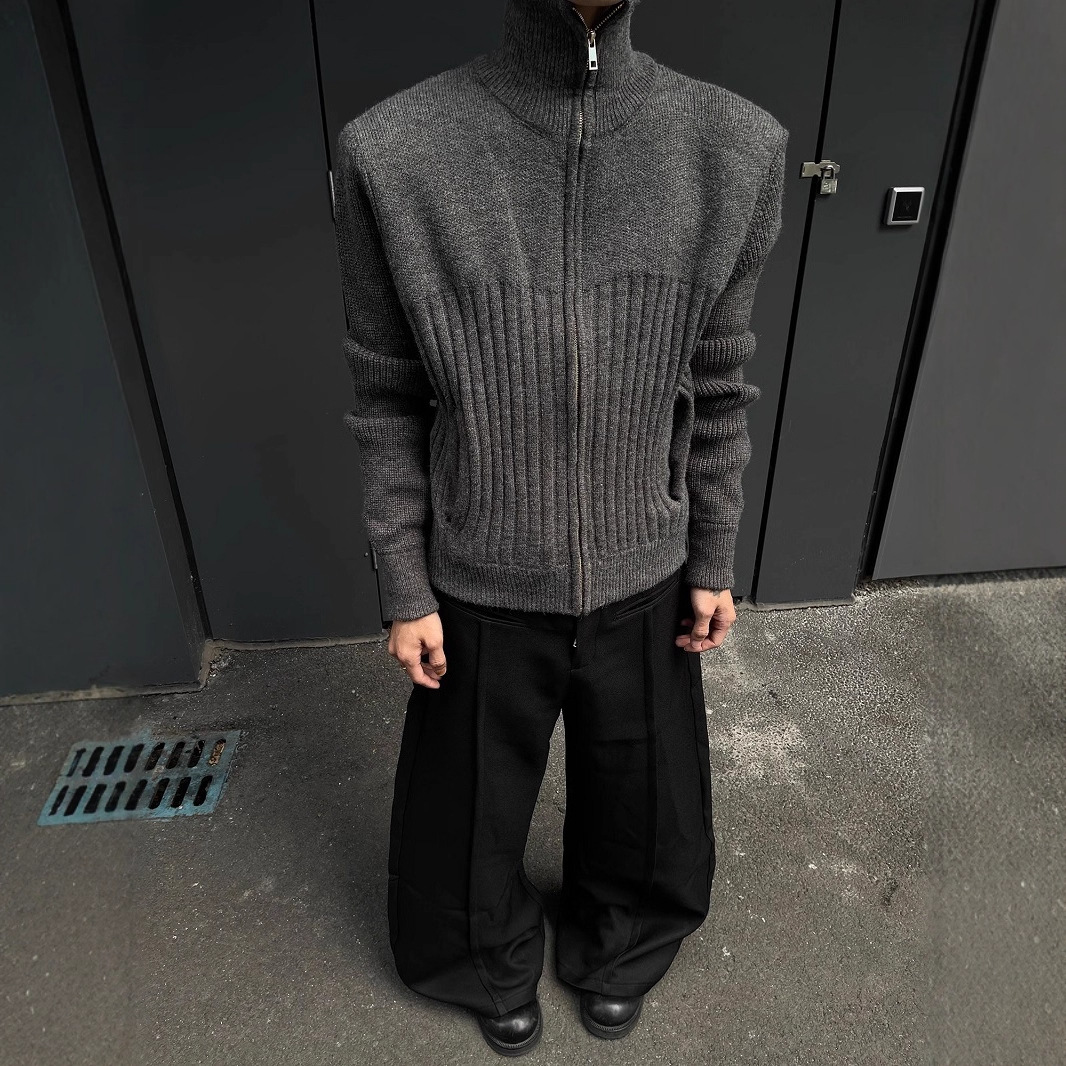 秋冬季厚款美拉德正肩短款高领双拉链开衫毛衣男女2025年春季