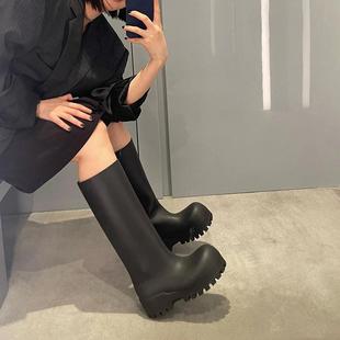 杨超越同款高筒骑士靴女2026新款秋冬圆头小个子厚底内增高长靴子
