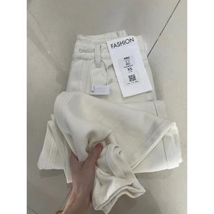 薄款 梨形身材窄板直筒牛仔裤 子夏季 女大码 胖mm垂感宽松显瘦白色裤