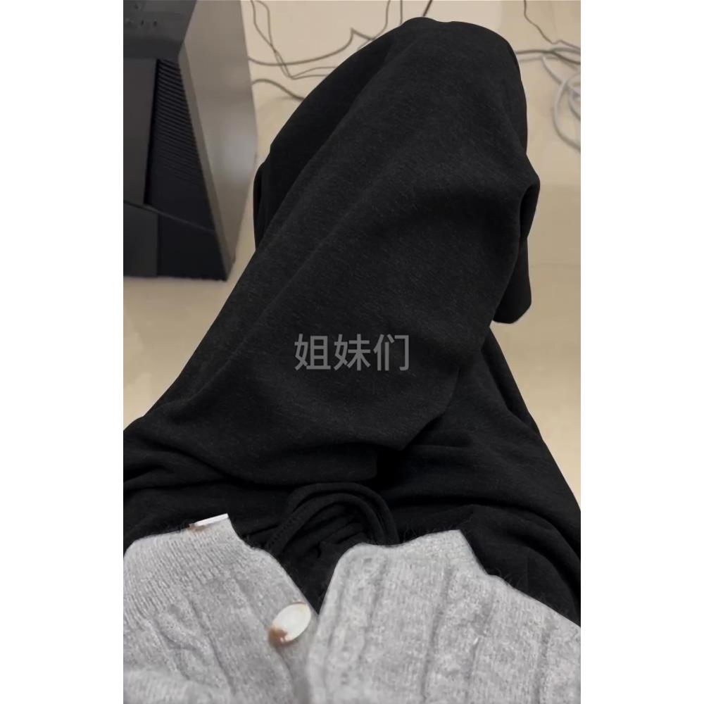 黑色裤子女秋款胖mm糯米裤女款小个子大码梨形身材显瘦阔腿休闲裤