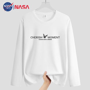 NASA品牌男长袖纯棉T恤春秋薄款青年体恤打底衫大码休闲圆领秋衣