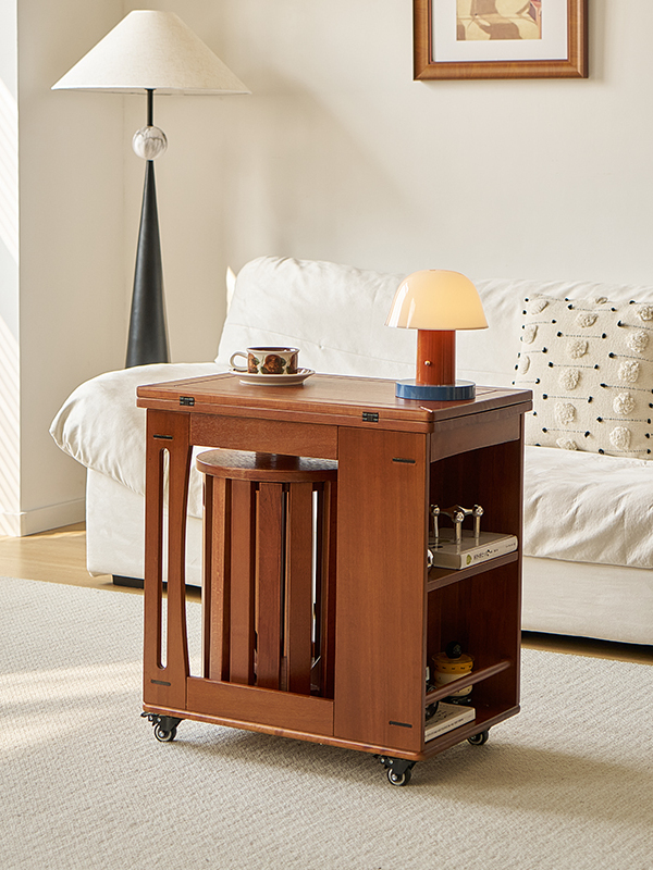 家用移动边几客厅多功能沙发边柜实木茶几茶桌两用折叠餐桌小推车