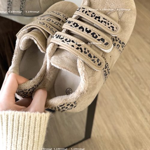 林阿一 暖冬计划~秋冬女鞋2025新款豹纹小众加绒复古棉鞋博肯板鞋