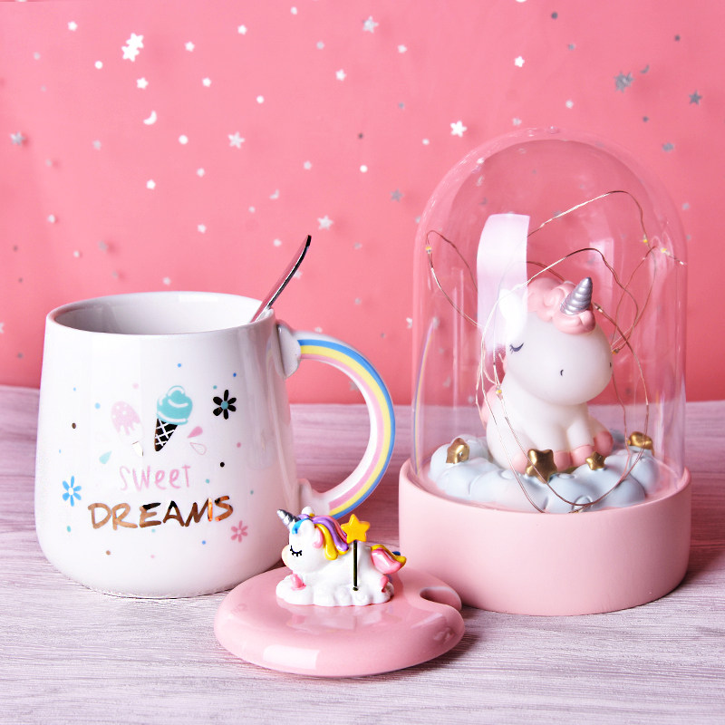 cute unicorn coffee mug with 3d lid and spoon ceramic tea wa