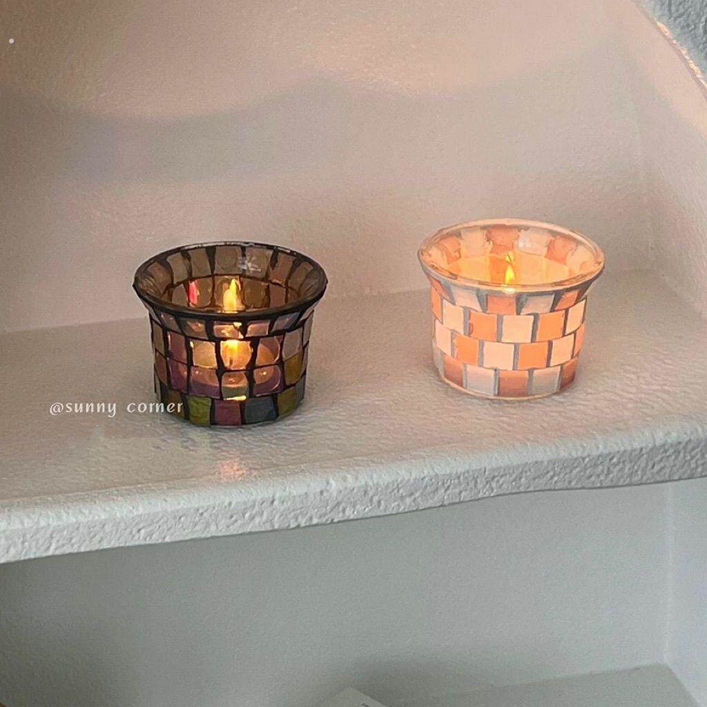 油画风玻璃烛台彩色欧式摆件复古高级餐桌烛杯摆件小物件拍照道具