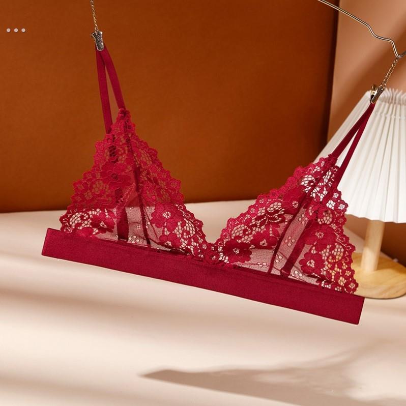 日系甜美超薄三角杯乳罩蕾丝透明双肩带搭扣文胸罩无钢圈上托凉感