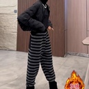 欧货女裤休闲运动加绒加厚高腰卫裤条纹束腿小脚裤外穿2025秋冬款