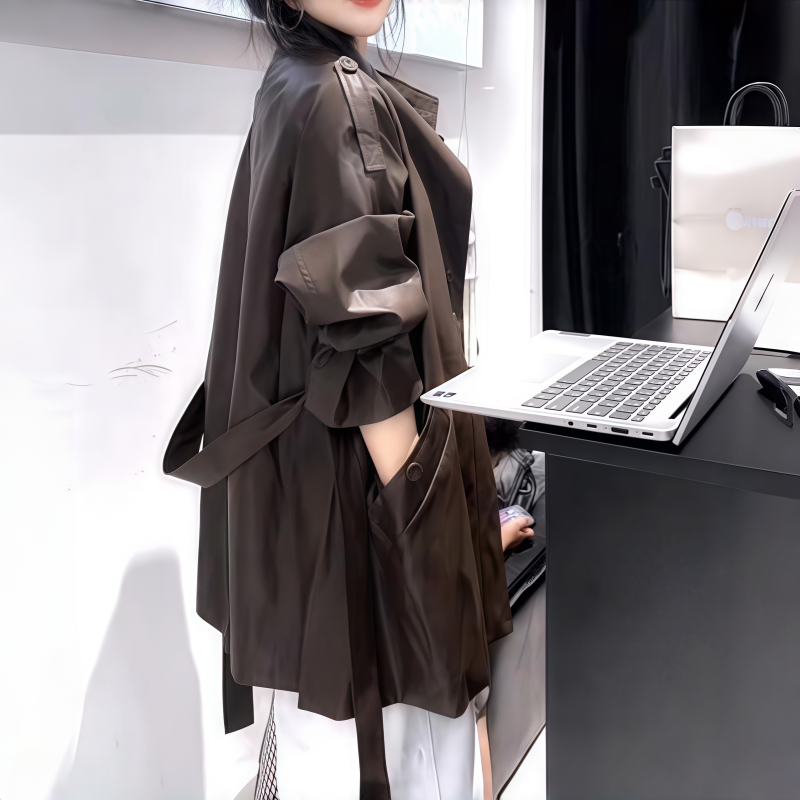 2025秋季网红新款中长款皮U风衣外套女高级感气质立领显瘦皮大衣,女装/女士精品,风衣,淘宝优惠券,粉丝福利购,淘宝优惠卷