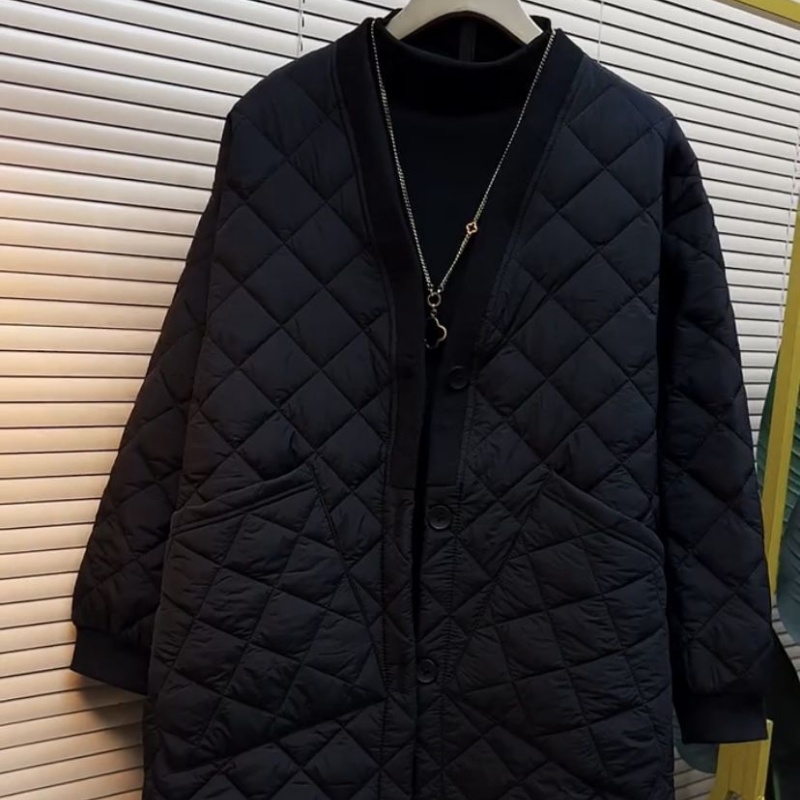 时尚爆款棉服外套女2025秋冬新款菱格显瘦爆款黑色薄款夹棉棉衣