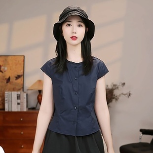 显瘦上衣 设计感小众无袖 花边单排扣衬衫 女小个子时尚 洋气衬衣修身