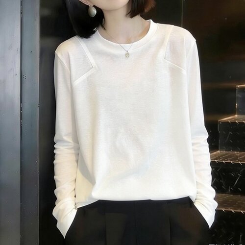 白色显瘦长袖T恤上衣女2026早秋新款设计感时尚宽松内搭打底衫潮