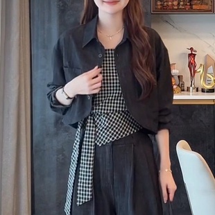 套裝 子女三件套2025超火穿搭一整套高級感巨好看 牛仔外套闊腿褲