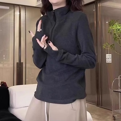 复古美拉德加绒加厚半拉链卫衣女秋冬套头德绒宽松长袖打底衫上衣