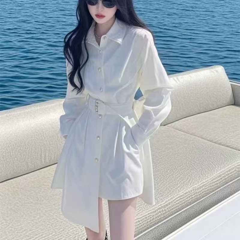 2025新款今年流行爆款漂亮独特小香风白色不规则衬衫连衣裙