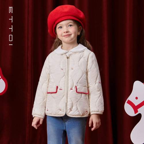 朗姿童装/ETTOI爱多娃女童棉服百搭刺绣儿童短外套2026年春季新款
