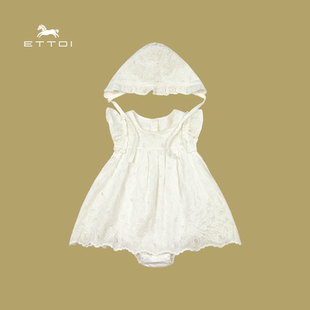 {商場同款 無袖 寶寶外出服帶帽套裝 }ETTOI愛多娃女童連體服夏季