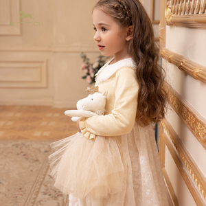 朗姿童装/ETTOI爱多娃女童针织网纱公主裙儿童娃娃领连衣裙春新款