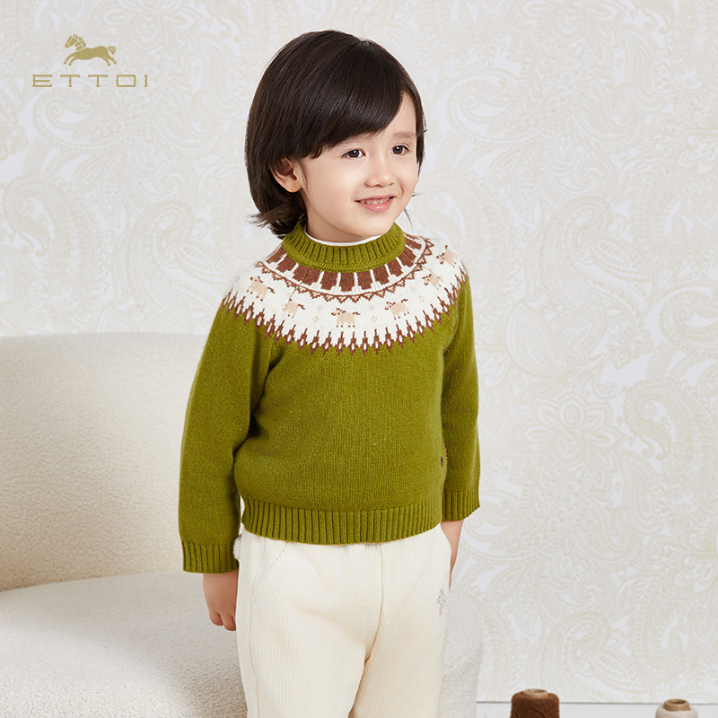【朗姿集团】ETTOI爱多娃童装秋冬款男童圆领长袖毛衣儿童刺绣