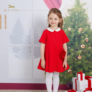 朗姿童装/ETTOI爱多娃女童新年红色娃娃领连衣裙拜年礼服冬季新款
