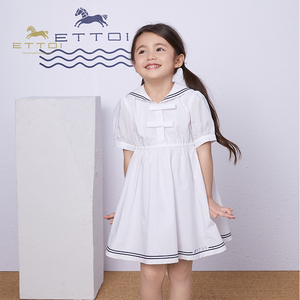 【100纯棉】ETTOI爱多娃女童白色学院风连衣裙儿童公主裙夏季新款