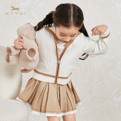 朗姿童装/ETTOI爱多娃儿童外套针织衫秋冬拉链甜美学院风毛衣