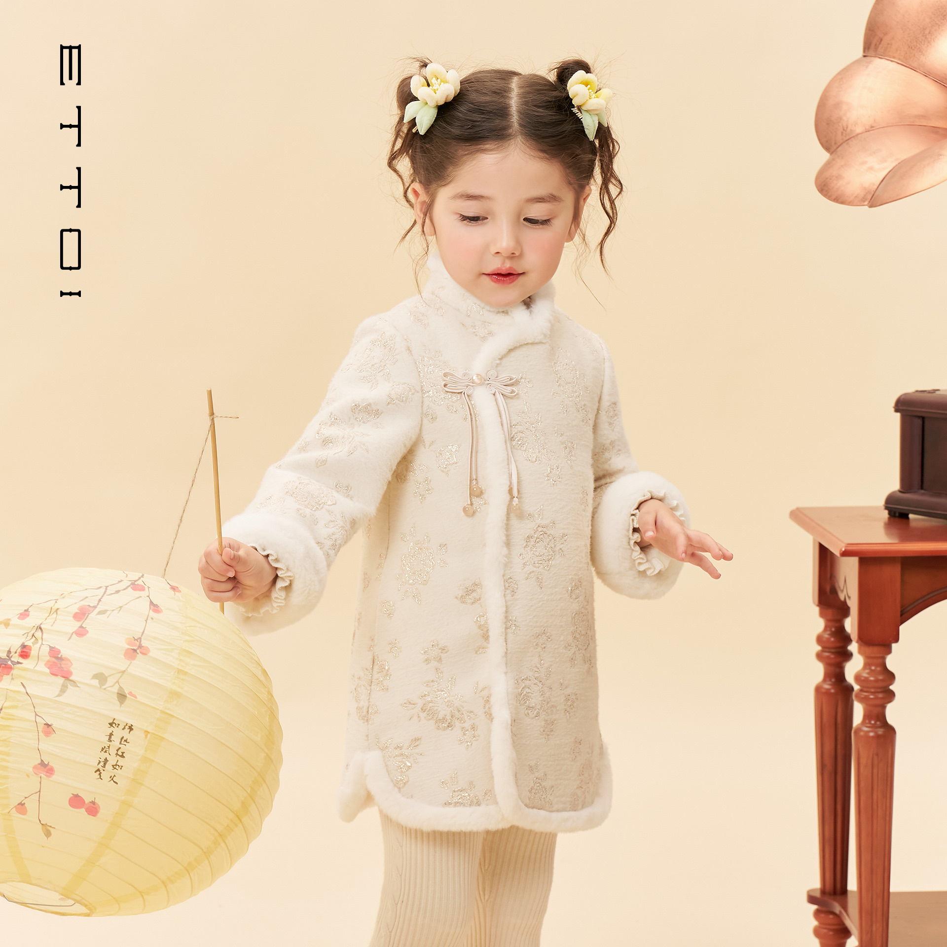 朗姿童装/ETTOI爱多娃儿童夹棉长外套女童新中式上衣2025冬季新款