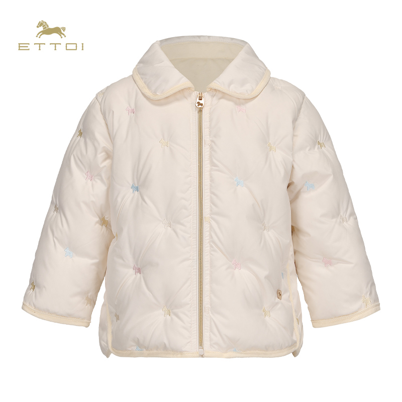 朗姿童装/ETTOI爱多娃儿童翻领鸭绒加厚羽绒服刺绣外套秋季新款