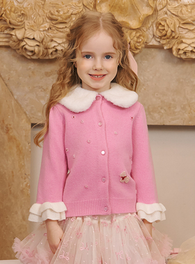 【绵羊毛】ETTOI爱多娃儿童毛衣女童针织娃娃领开衫2025冬季新款