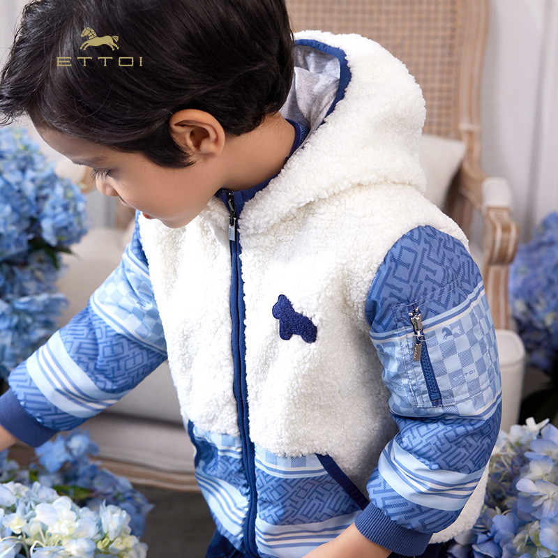 爱多娃童装蓝色男童羊羔绒面外套