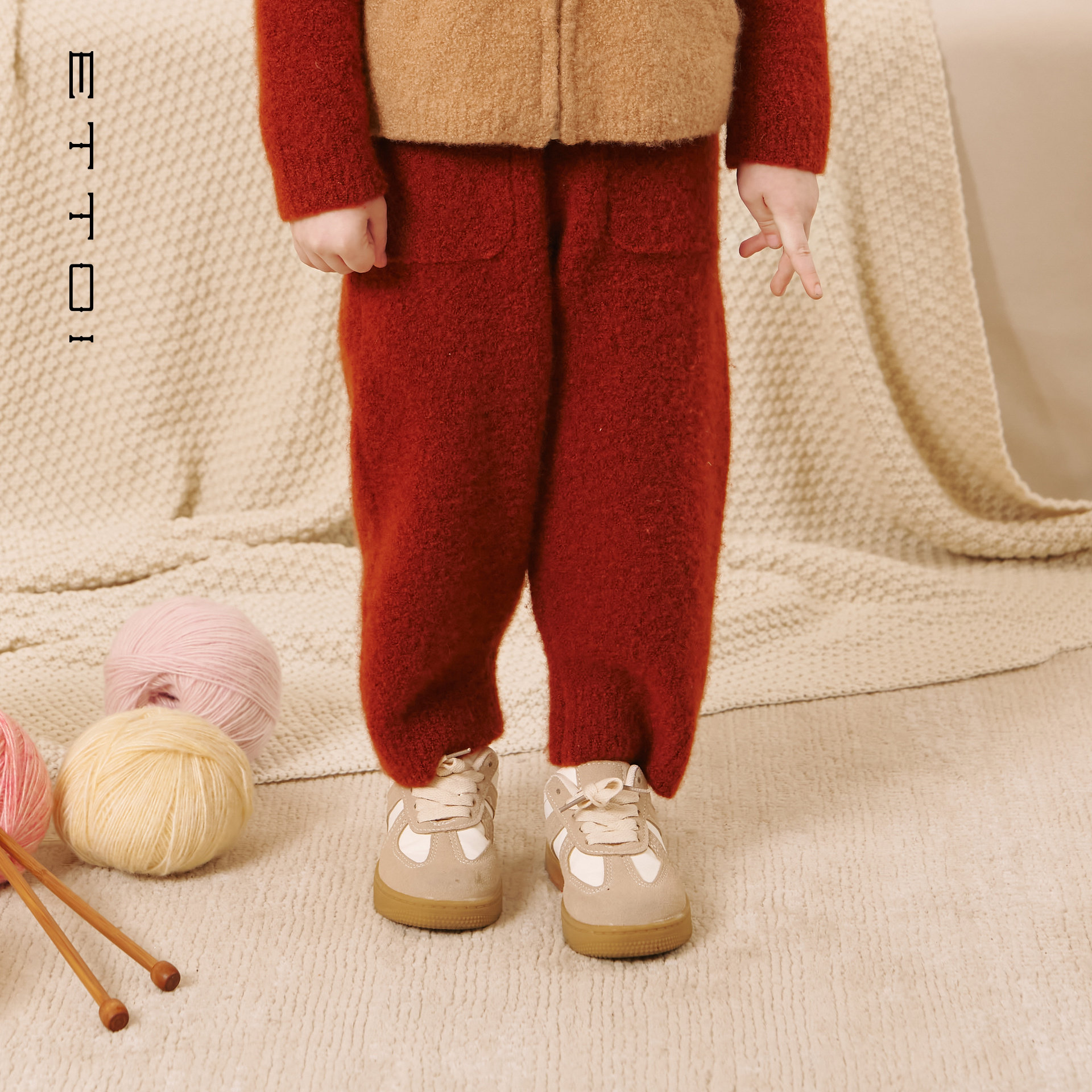 【山羊绒】ETTOI爱多娃男女童裤子保暖针织儿童长裤2025冬季新款