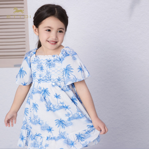 朗姿童装/ETTOI爱多娃女童度假风印花连衣裙设计感公主裙夏季新款