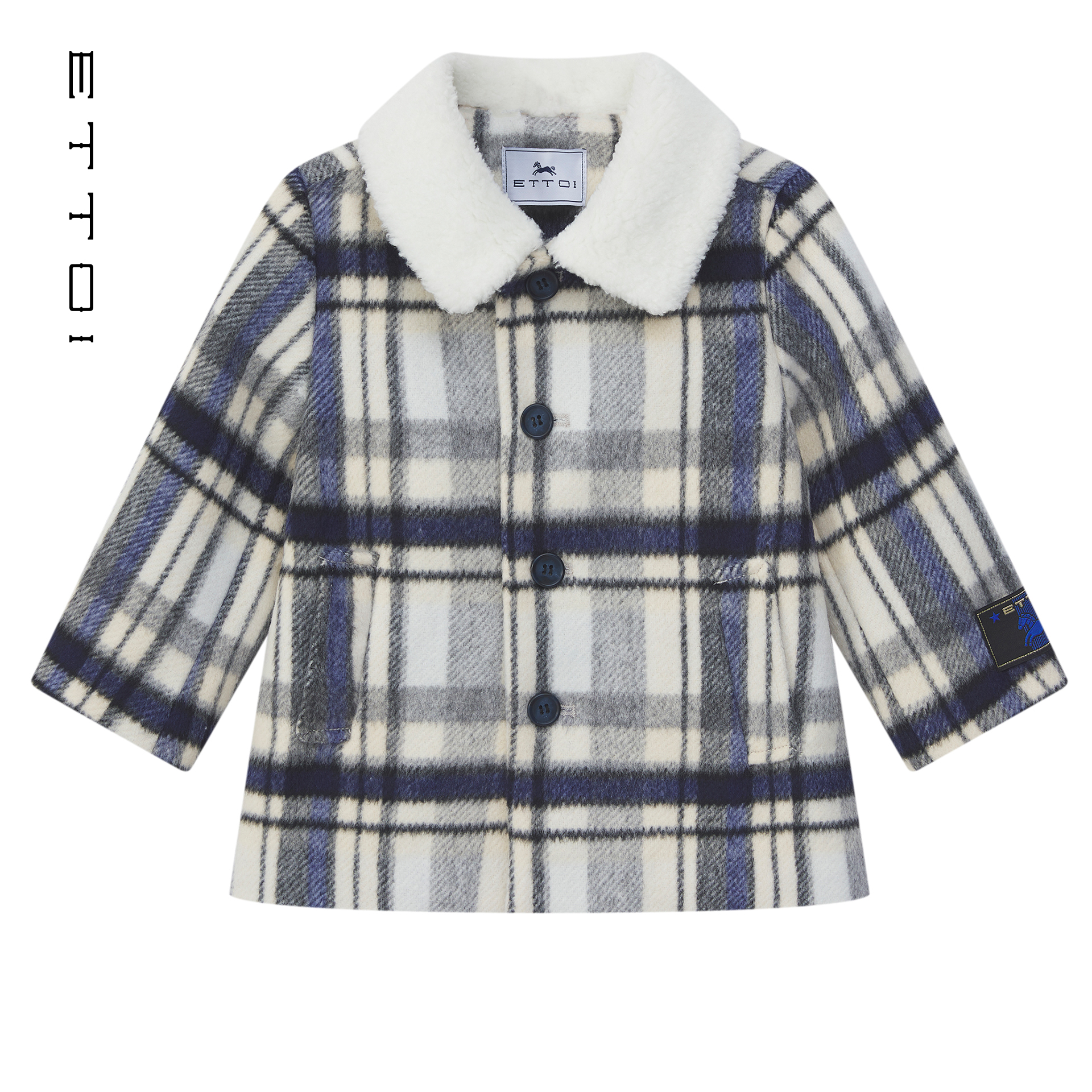 【朗姿集团】ETTOI爱多娃秋冬新款格纹英伦风大衣单排扣撞色外套